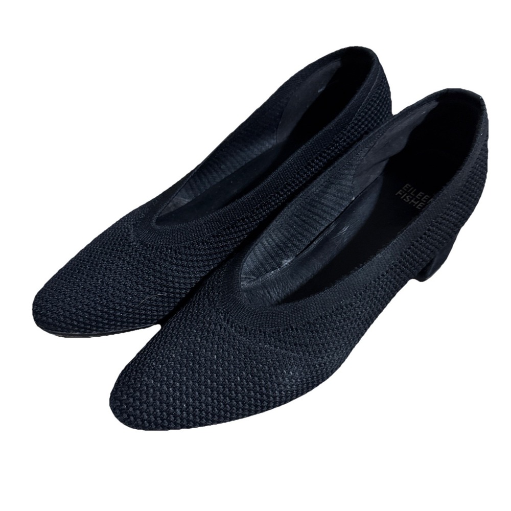 Eileen Fisher Shoes Womens Size 8.5 Black Knit Block Heel Pumps Dress Comfort